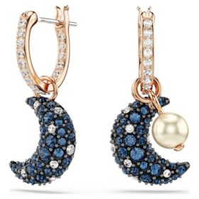 Pendientes colgantes Sublima con perlas de cristal, diseño asimétrico, luna, multicolores, chapados en tono oro rosa Pendientes colgantes Sublima con perlas de cristal, diseño asimétrico, luna, multicolores, chapados en tono oro rosa