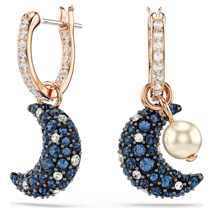 Pendientes colgantes Sublima con perlas de cristal, diseño asimétrico, luna, multicolores, chapados en tono oro rosa Pendientes colgantes Sublima con perlas de cristal, diseño asimétrico, luna, multicolores, chapados en tono oro rosa