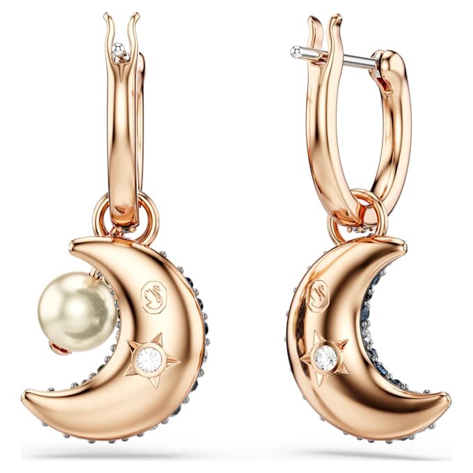 Pendientes colgantes Sublima con perlas de cristal, diseño asimétrico, luna, multicolores, chapados en tono oro rosa Pendientes colgantes Sublima con perlas de cristal, diseño asimétrico, luna, multicolores, chapados en tono oro rosa