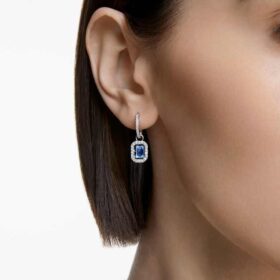 Pendientes colgantes Una con corte octogonal, azules, chapados en rodio Pendientes colgantes Una con corte octogonal, azules, chapados en rodio