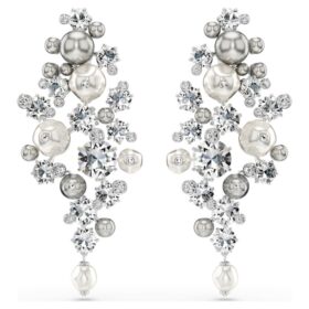 Pendientes Constella con perla de cristal, corte redondo, blancos, chapados en rodio