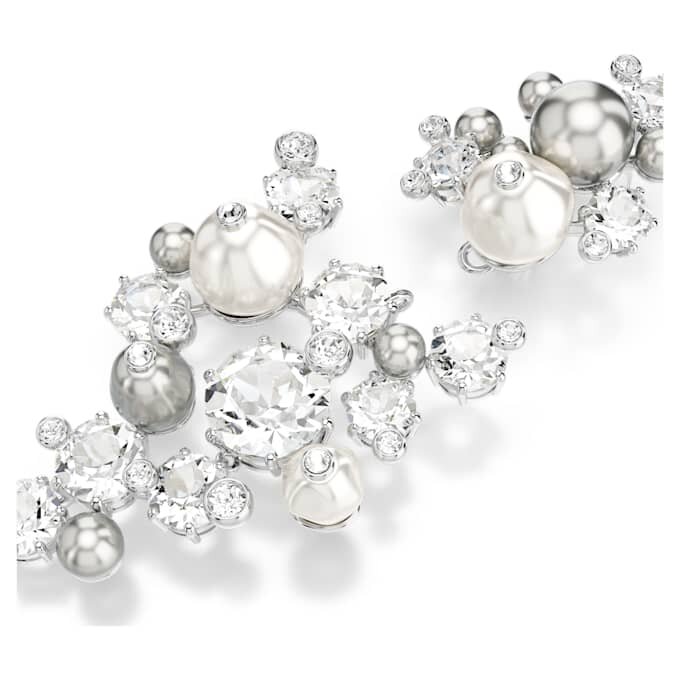 Pendientes Constella con perla de cristal, corte redondo, blancos, chapados en rodio Pendientes Constella con perla de cristal, corte redondo, blancos, chapados en rodio