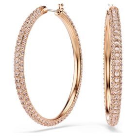 Pendientes de aro Dextera con pavé, grandes, blancos, chapados en tono oro rosa