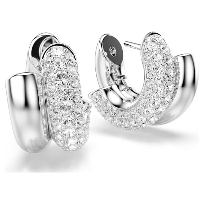 Pendientes de aro Dextera, corte redondo, mini, blancos, chapados en rodio Pendientes de aro Dextera, corte redondo, mini, blancos, chapados en rodio