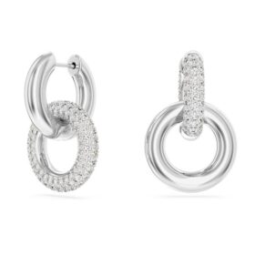 Pendientes de aro Dextera, diseño asimétrico, aros entrelazados, blancos, chapados en rodio Pendientes de aro Dextera, diseño asimétrico, aros entrelazados, blancos, chapados en rodio