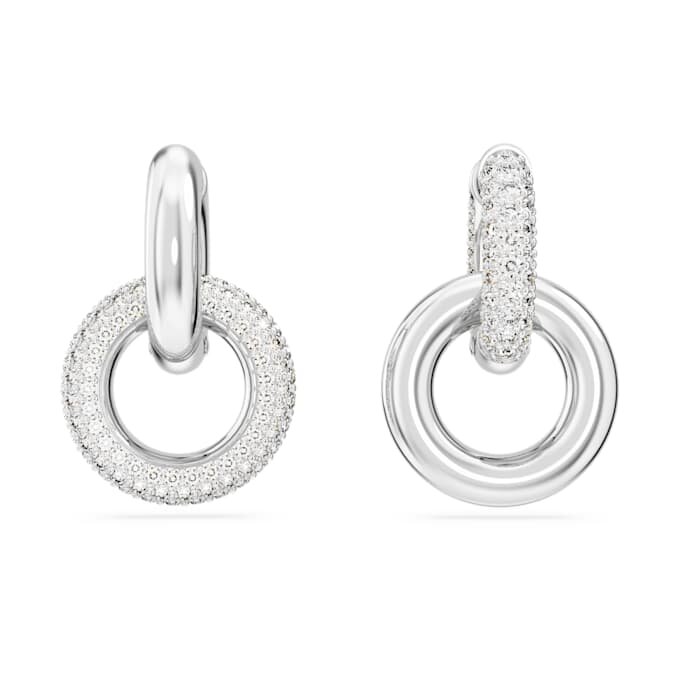Pendientes de aro Dextera, diseño asimétrico, aros entrelazados, blancos, chapados en rodio Pendientes de aro Dextera, diseño asimétrico, aros entrelazados, blancos, chapados en rodio