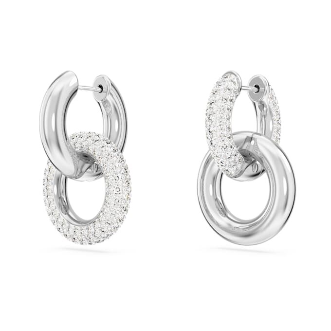 Pendientes de aro Dextera, diseño asimétrico, aros entrelazados, blancos, chapados en rodio Pendientes de aro Dextera, diseño asimétrico, aros entrelazados, blancos, chapados en rodio