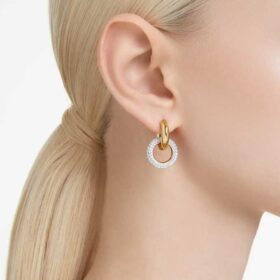 Pendientes de aro Dextera, diseño asimétrico, aros entrelazados, blancos, chapados en tono dorado Pendientes de aro Dextera, diseño asimétrico, aros entrelazados, blancos, chapados en tono dorado