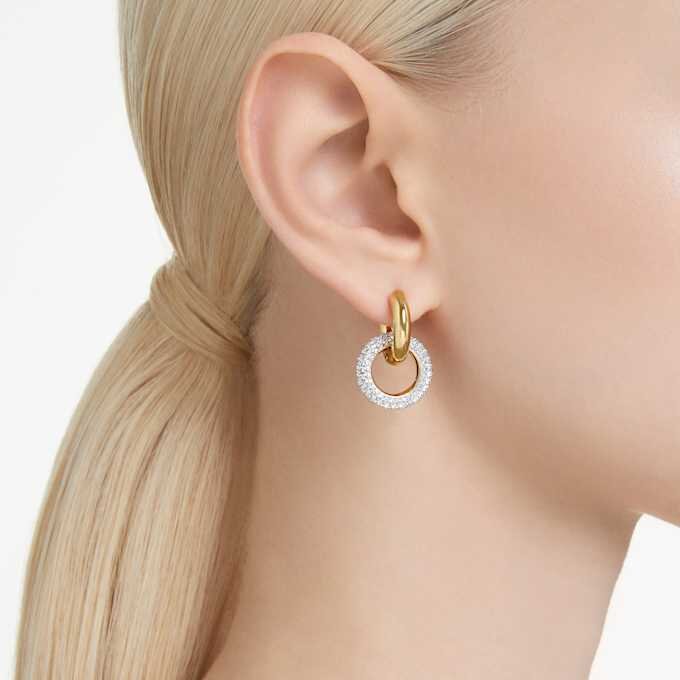 Pendientes de aro Dextera, diseño asimétrico, aros entrelazados, blancos, chapados en tono dorado Pendientes de aro Dextera, diseño asimétrico, aros entrelazados, blancos, chapados en tono dorado