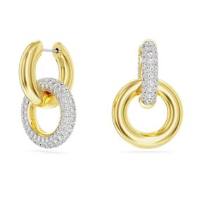 Pendientes de aro Dextera, diseño asimétrico, aros entrelazados, blancos, chapados en tono dorado Pendientes de aro Dextera, diseño asimétrico, aros entrelazados, blancos, chapados en tono dorado