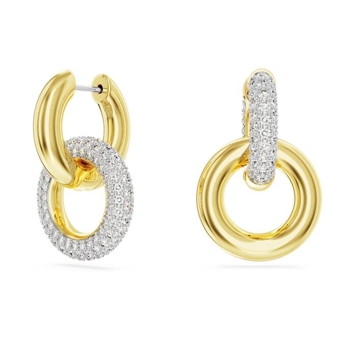 Pendientes de aro Dextera, diseño asimétrico, aros entrelazados, blancos, chapados en tono dorado Pendientes de aro Dextera, diseño asimétrico, aros entrelazados, blancos, chapados en tono dorado