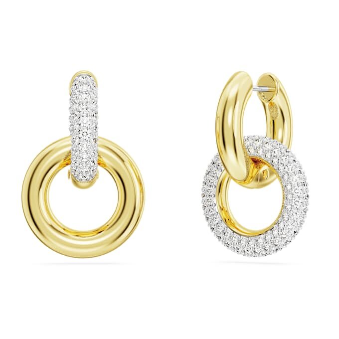 Pendientes de aro Dextera, diseño asimétrico, aros entrelazados, blancos, chapados en tono dorado Pendientes de aro Dextera, diseño asimétrico, aros entrelazados, blancos, chapados en tono dorado