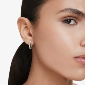 Pendientes de aro Dextera, forma octogonal, corte redondo, pequeños, blancos, chapados en rodio Pendientes de aro Dextera, forma octogonal, corte redondo, pequeños, blancos, chapados en rodio