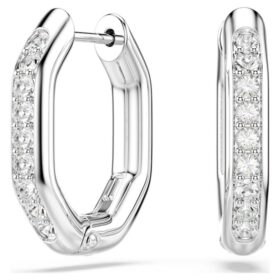 Pendientes de aro Dextera, forma octogonal, corte redondo, pequeños, blancos, chapados en rodio Pendientes de aro Dextera, forma octogonal, corte redondo, pequeños, blancos, chapados en rodio