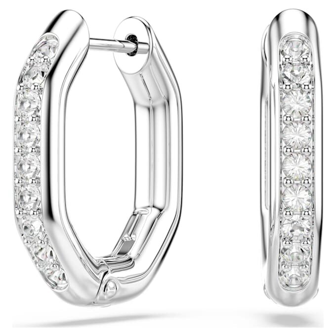 Pendientes de aro Dextera, forma octogonal, corte redondo, pequeños, blancos, chapados en rodio Pendientes de aro Dextera, forma octogonal, corte redondo, pequeños, blancos, chapados en rodio