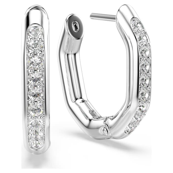 Pendientes de aro Dextera, forma octogonal, corte redondo, pequeños, blancos, chapados en rodio Pendientes de aro Dextera, forma octogonal, corte redondo, pequeños, blancos, chapados en rodio