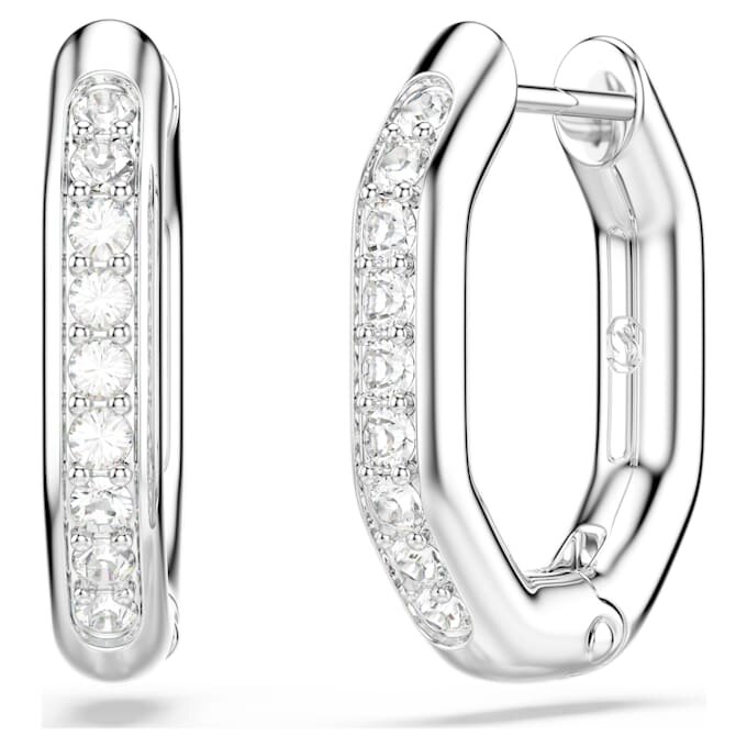 Pendientes de aro Dextera, forma octogonal, corte redondo, pequeños, blancos, chapados en rodio Pendientes de aro Dextera, forma octogonal, corte redondo, pequeños, blancos, chapados en rodio
