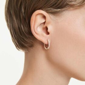 Pendientes de aro Dextera, forma octogonal, talla redonda, pequeños, blancos, chapados en tono oro rosa Pendientes de aro Dextera, forma octogonal, talla redonda, pequeños, blancos, chapados en tono oro rosa