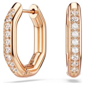 Pendientes de aro Dextera, forma octogonal, talla redonda, pequeños, blancos, chapados en tono oro rosa Pendientes de aro Dextera, forma octogonal, talla redonda, pequeños, blancos, chapados en tono oro rosa