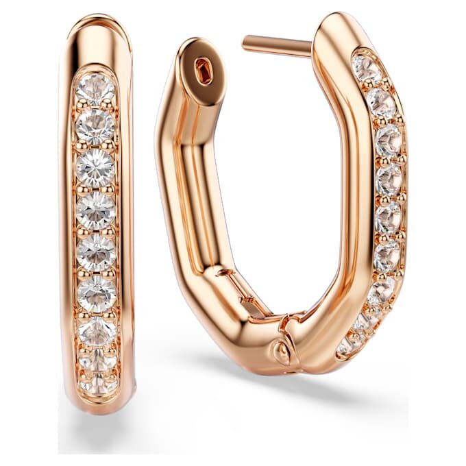 Pendientes de aro Dextera, forma octogonal, talla redonda, pequeños, blancos, chapados en tono oro rosa Pendientes de aro Dextera, forma octogonal, talla redonda, pequeños, blancos, chapados en tono oro rosa