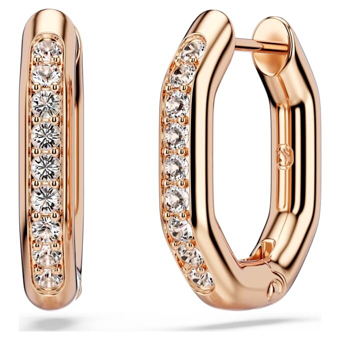 Pendientes de aro Dextera, forma octogonal, talla redonda, pequeños, blancos, chapados en tono oro rosa Pendientes de aro Dextera, forma octogonal, talla redonda, pequeños, blancos, chapados en tono oro rosa