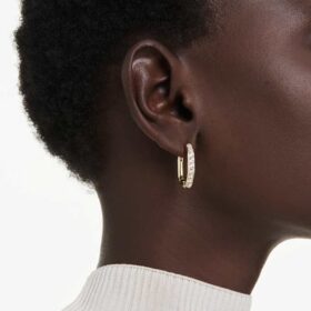 Pendientes de aro Dextera, forma octogonal, talla redonda, tamaño mediano, blancos, chapados en tono dorado Pendientes de aro Dextera, forma octogonal, talla redonda, tamaño mediano, blancos, chapados en tono dorado