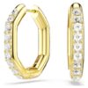 Pendientes de aro Dextera, forma octogonal, talla redonda, tamaño mediano, blancos, chapados en tono dorado Pendientes de aro Dextera, forma octogonal, talla redonda, tamaño mediano, blancos, chapados en tono dorado