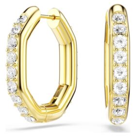 Pendientes de aro Dextera, forma octogonal, talla redonda, tamaño mediano, blancos, chapados en tono dorado Pendientes de aro Dextera, forma octogonal, talla redonda, tamaño mediano, blancos, chapados en tono dorado