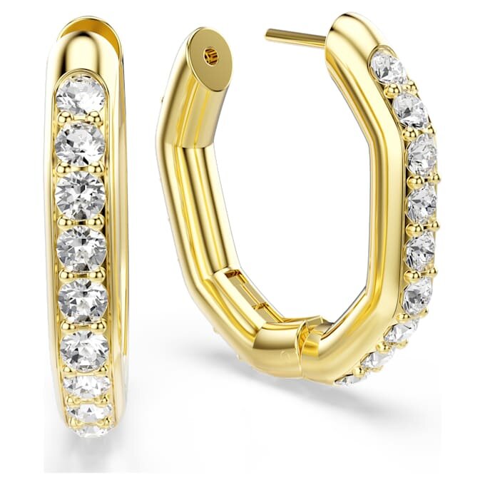 Pendientes de aro Dextera, forma octogonal, talla redonda, tamaño mediano, blancos, chapados en tono dorado Pendientes de aro Dextera, forma octogonal, talla redonda, tamaño mediano, blancos, chapados en tono dorado