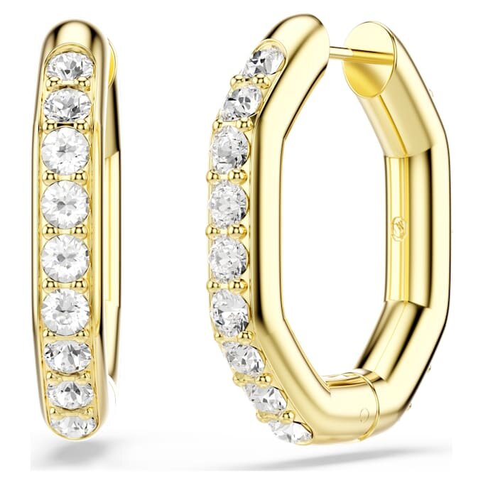 Pendientes de aro Dextera, forma octogonal, talla redonda, tamaño mediano, blancos, chapados en tono dorado Pendientes de aro Dextera, forma octogonal, talla redonda, tamaño mediano, blancos, chapados en tono dorado