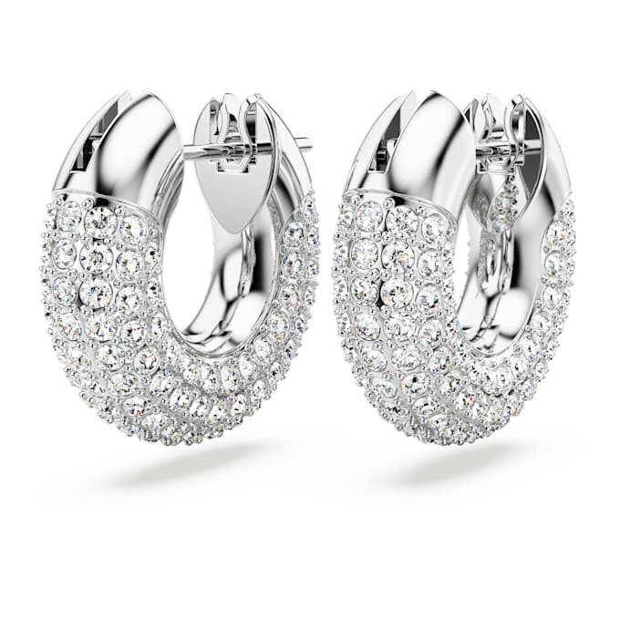 Pendientes de aro Dextera pequeños, blancos, chapados en rodio Pendientes de aro Dextera pequeños, blancos, chapados en rodio