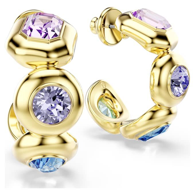 Pendientes de aro Gema con cortes variados, multicolores y chapados en tono dorado Pendientes de aro Gema con cortes variados, multicolores y chapados en tono dorado