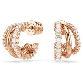 Pendientes de aro «Hyperbola» con cortes mixtos, mini, blancos, chapados en tono oro rosa
