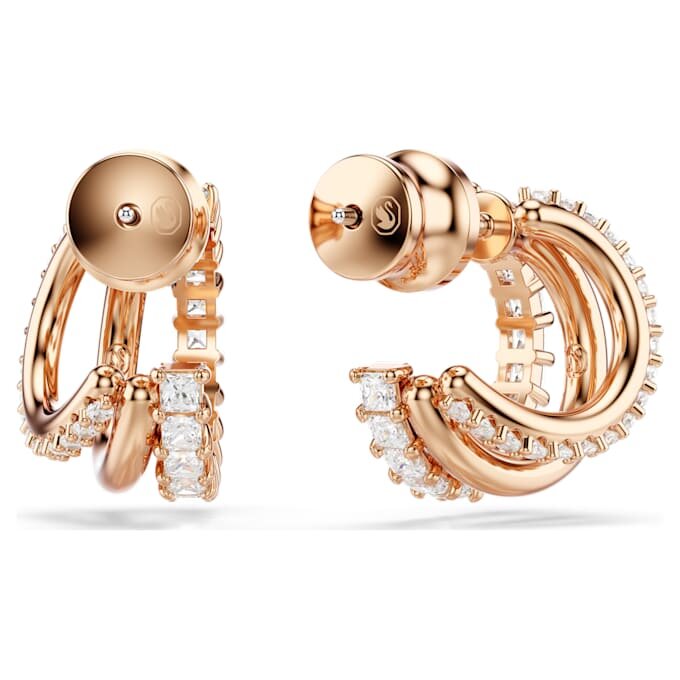 Pendientes de aro «Hyperbola» con cortes mixtos, mini, blancos, chapados en tono oro rosa Pendientes de aro «Hyperbola» con cortes mixtos, mini, blancos, chapados en tono oro rosa