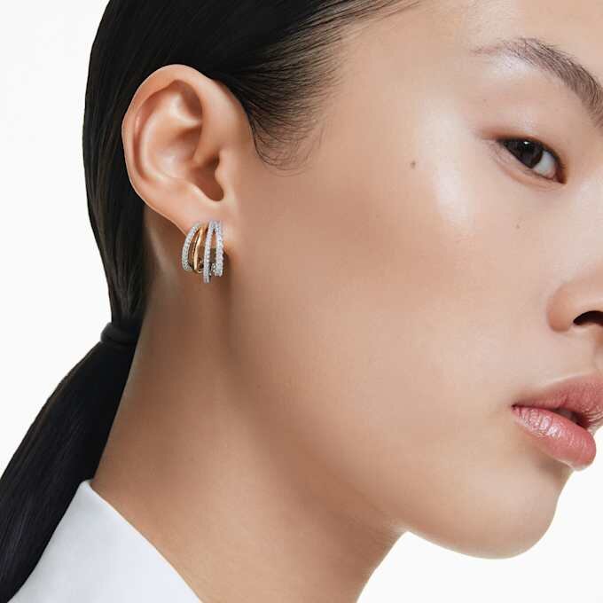 Pendientes de aro «Hyperbola» con cortes variados, mini, blancos, acabado en metales mixtos Pendientes de aro «Hyperbola» con cortes variados, mini, blancos, acabado en metales mixtos