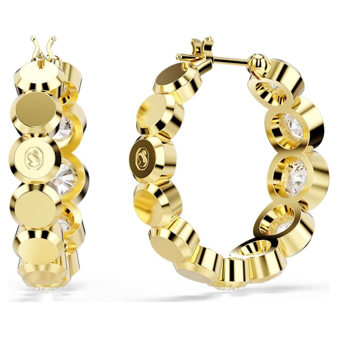 Pendientes de aro Imber, corte redondo, blancos, chapados en tono dorado Pendientes de aro Imber, corte redondo, blancos, chapados en tono dorado