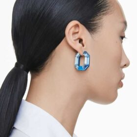 Pendientes de aro Lucent, forma octogonal, pequeños, azules Pendientes de aro Lucent, forma octogonal, pequeños, azules