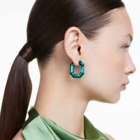 Pendientes de aro Lucent, forma octogonal, pequeños, verdes Pendientes de aro Lucent, forma octogonal, pequeños, verdes