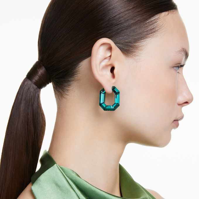Pendientes de aro Lucent, forma octogonal, pequeños, verdes Pendientes de aro Lucent, forma octogonal, pequeños, verdes