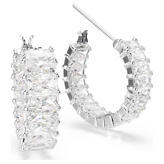 Pendientes de aro Matrix con corte baguette, blancos, chapados en rodio Pendientes de aro Matrix con corte baguette, blancos, chapados en rodio