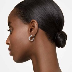 Pendientes de aro Matrix con corte baguette, en forma de corazón, pequeños, blancos, chapados en rodio
