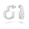 Pendientes de aro Matrix con corte baguette, en forma de corazón, pequeños, blancos, chapados en rodio
