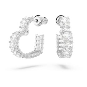 Pendientes de aro Matrix con corte baguette, en forma de corazón, pequeños, blancos, chapados en rodio