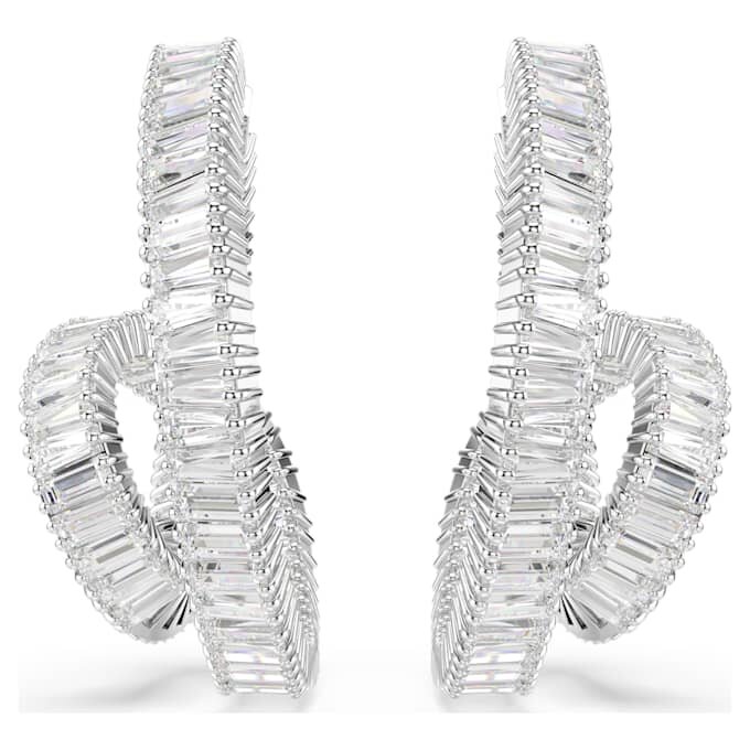 Pendientes de aro Matrix con corte baguette, forma de cinta, blancos, chapados en rodio Pendientes de aro Matrix con corte baguette, forma de cinta, blancos, chapados en rodio