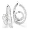 Pendientes de aro Matrix con corte baguette, forma de cinta, blancos, chapados en rodio Pendientes de aro Matrix con corte baguette, forma de cinta, blancos, chapados en rodio