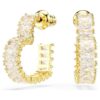 Pendientes de aro Matrix con corte baguette, forma de corazón, pequeños, blancos, chapados en tono dorado