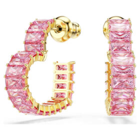 Pendientes de aro Matrix con corte baguette, forma de corazón, pequeños, rosa, chapados en tono dorado
