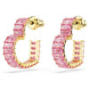 Pendientes de aro Matrix con corte baguette, forma de corazón, pequeños, rosa, chapados en tono dorado