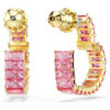 Pendientes de aro Matrix con corte baguette, forma de corazón, pequeños, rosa, chapados en tono dorado