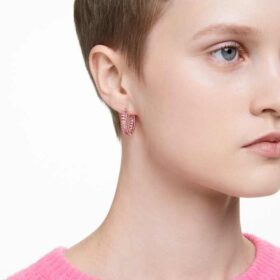 Pendientes de aro Matrix con corte baguette, rosa, chapados en tono oro rosa